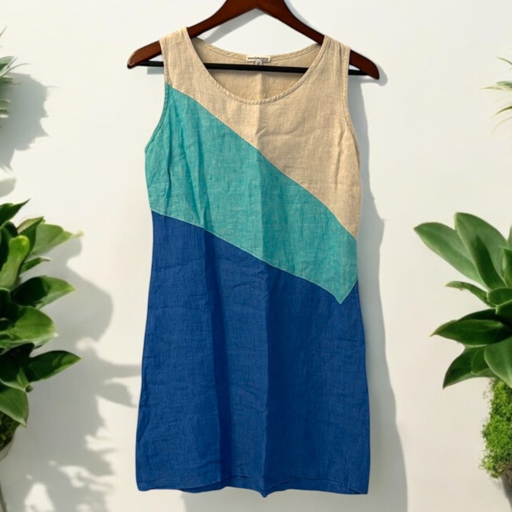 Mario Romano Linen Shift Dress Size Small Sleeveless Colorblock Made in Italy